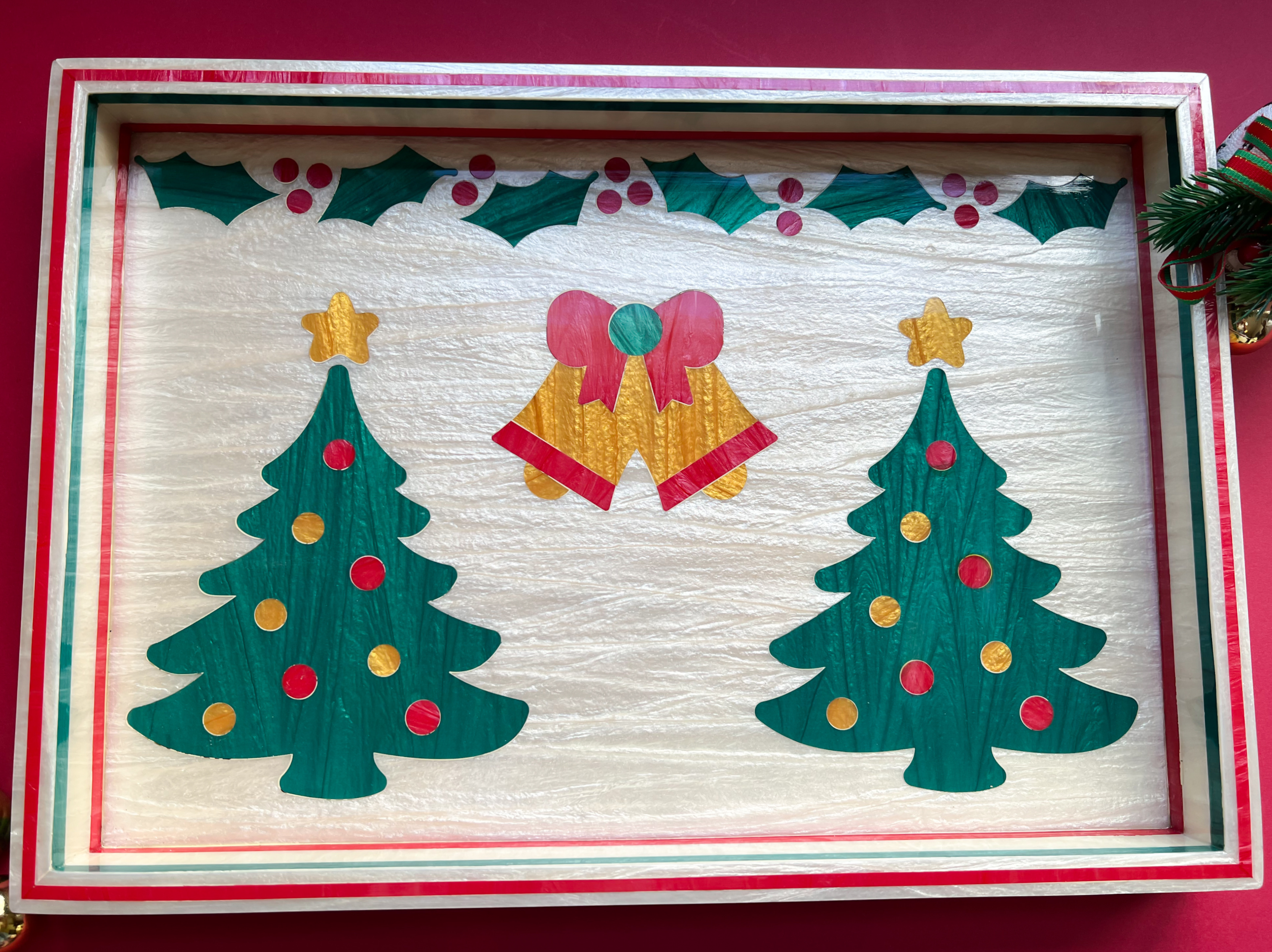 Christmas Bell Wooden x Mother of Pearl Tray – 2