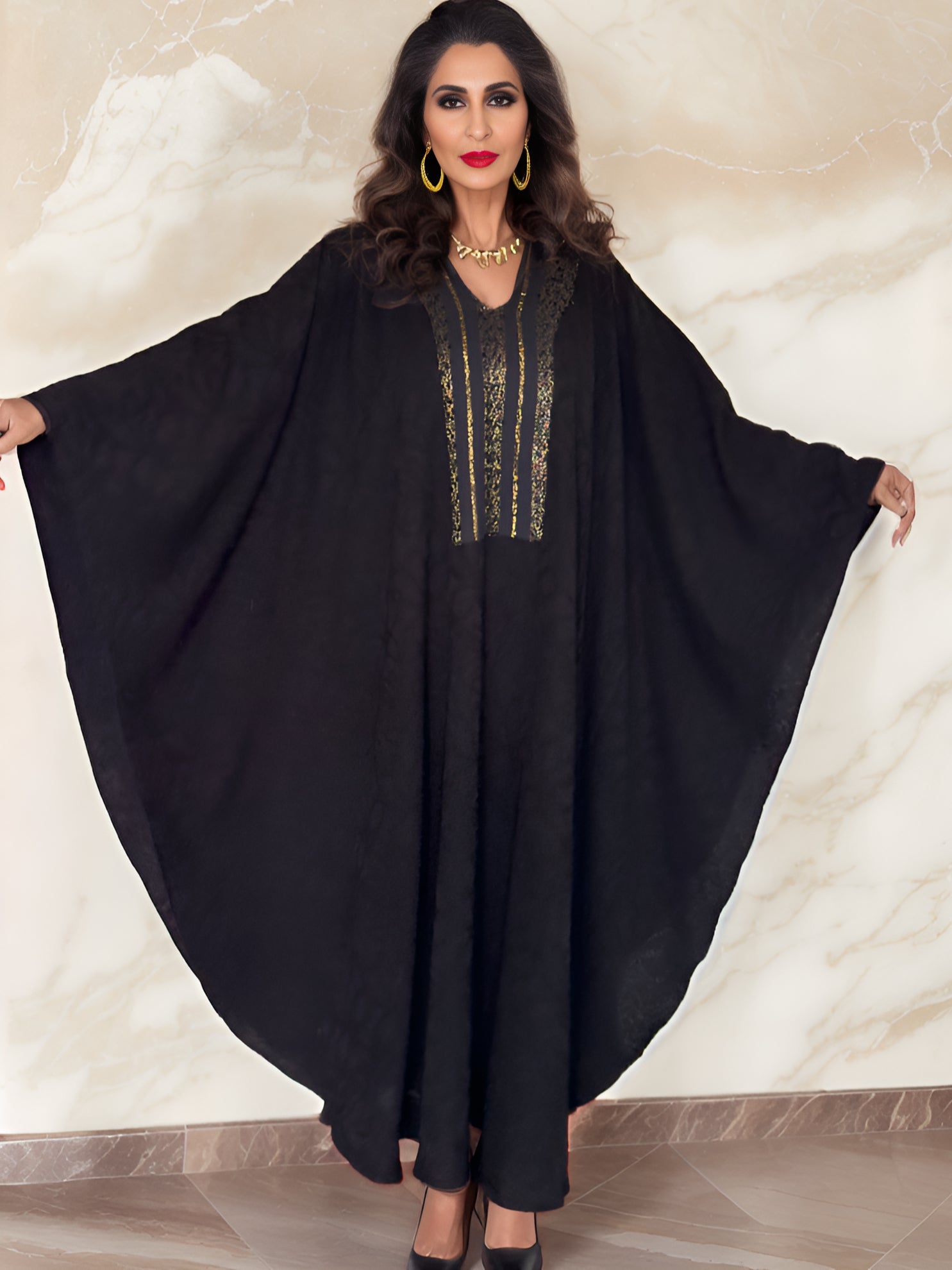NOARINA Black x Gold Crepe Long Dress