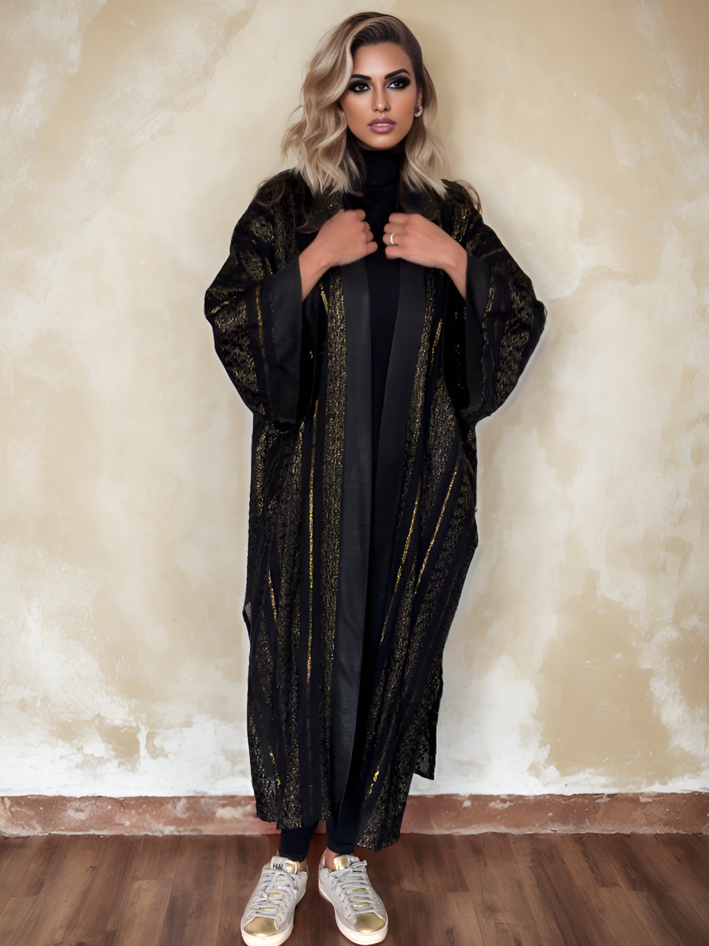 NOARINA Linen Black x Gold Long Kimono – 2