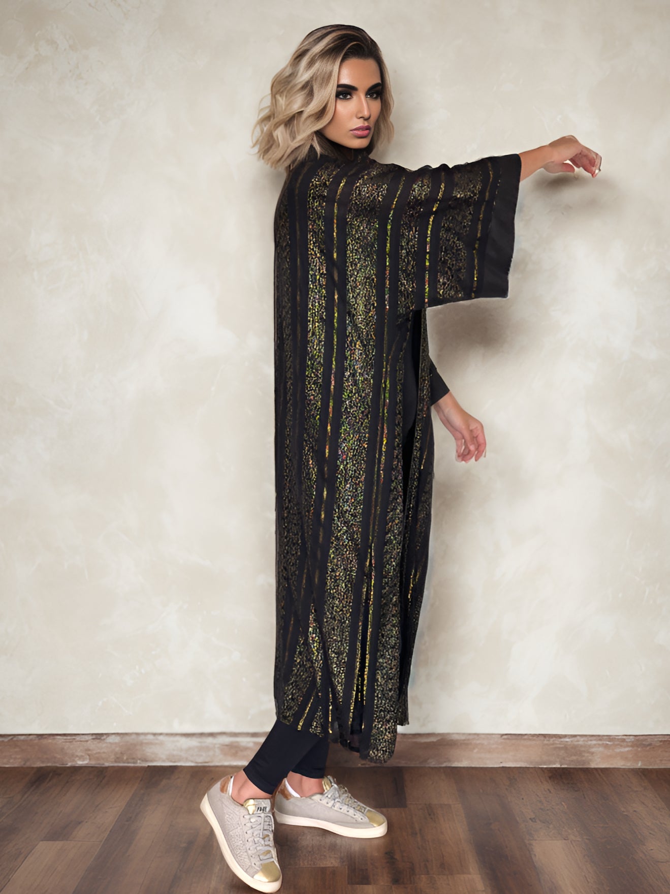 NOARINA Linen Black x Gold Long Kimono – 6