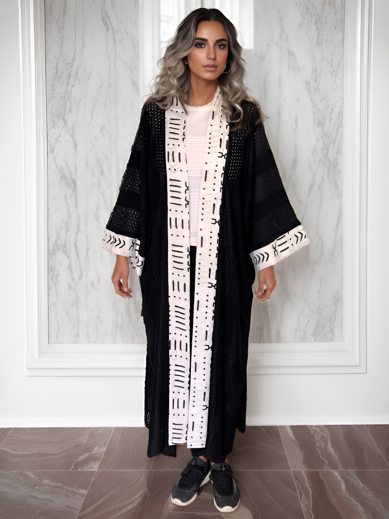 NOARINA Black x White Long Kimono – 2