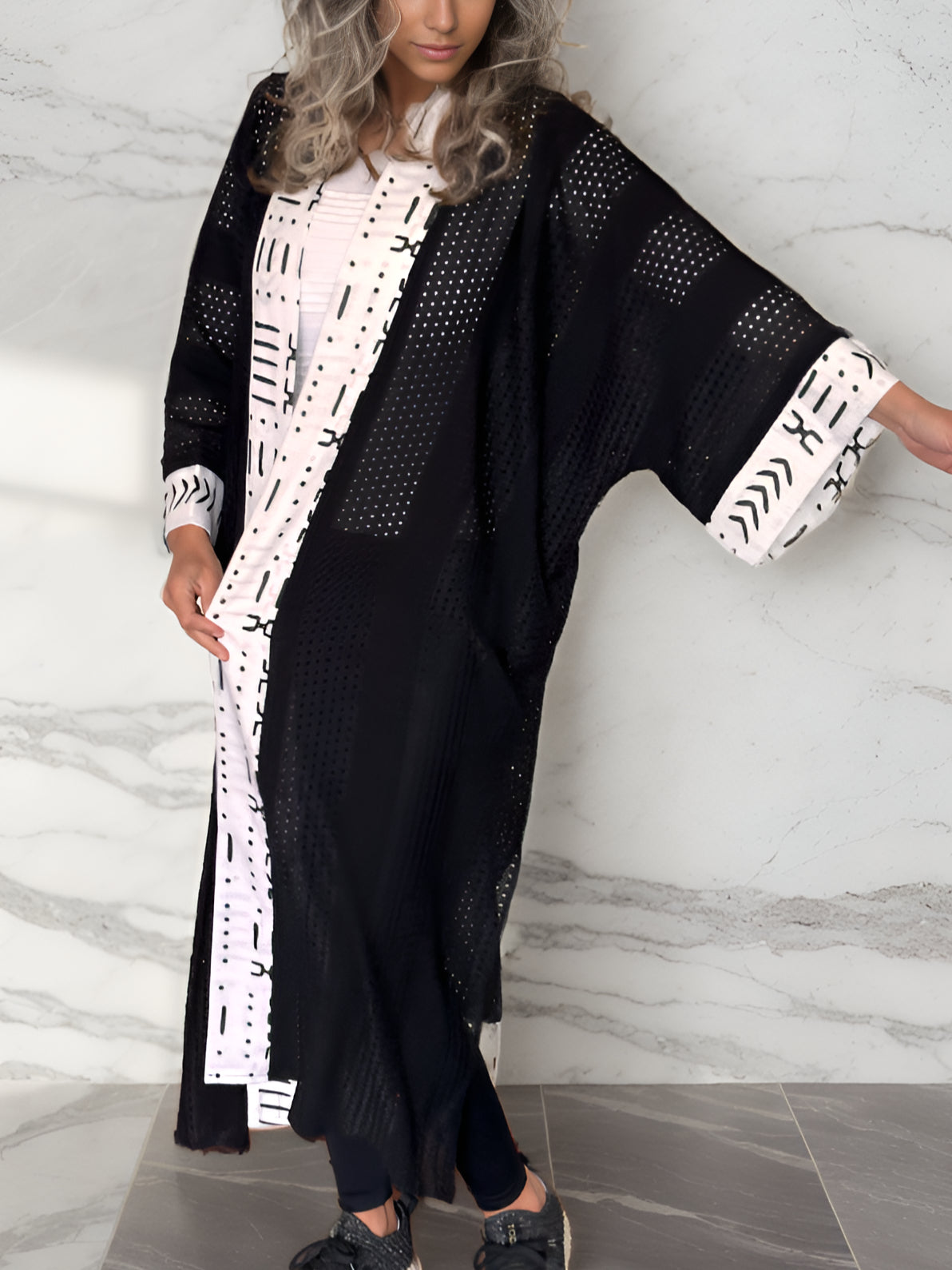 NOARINA Black x White Long Kimono – 4