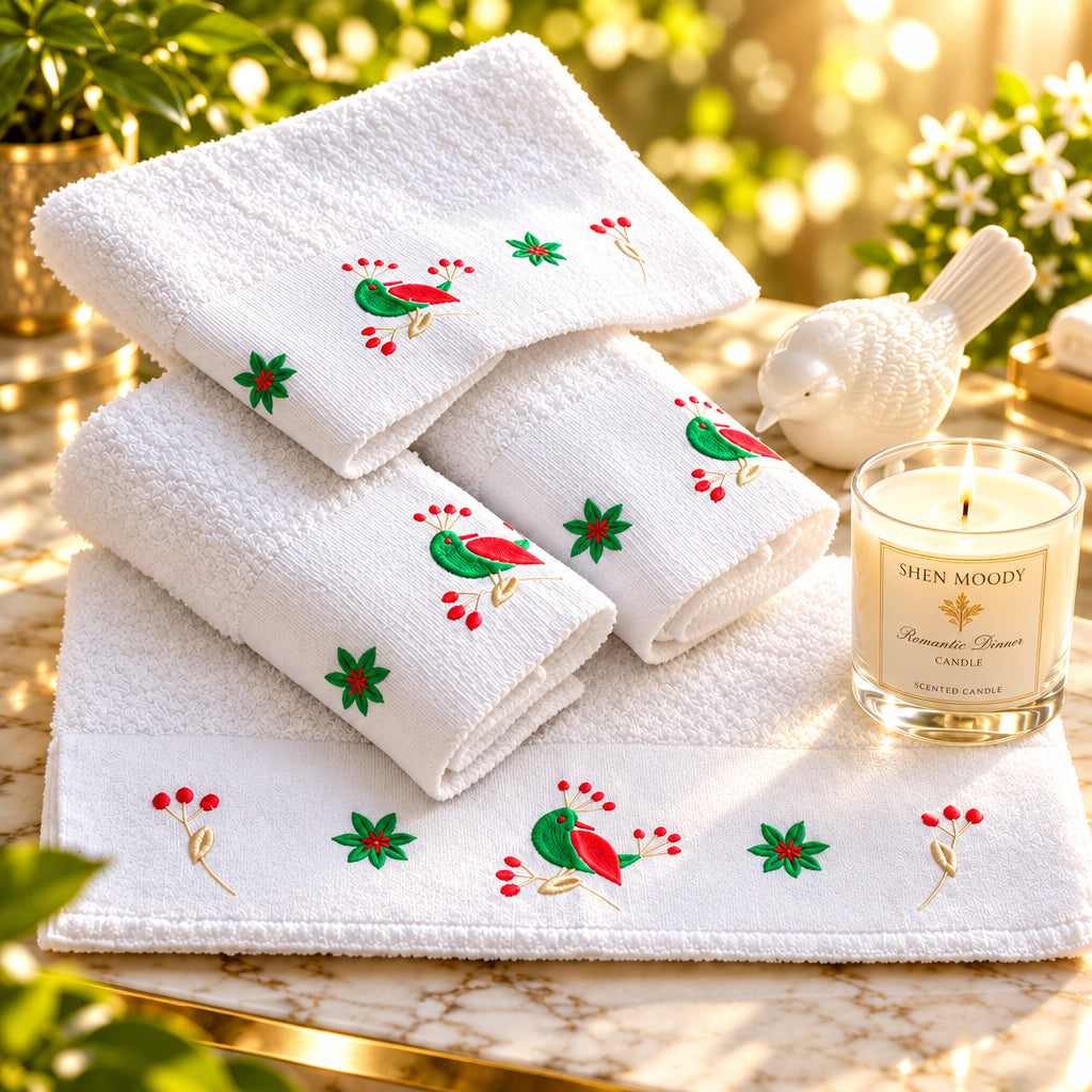 SAVING Bundle: 4 Red x Green MANOKA Guest Towels + MOODY 250gm Candle "SAVE 10%"