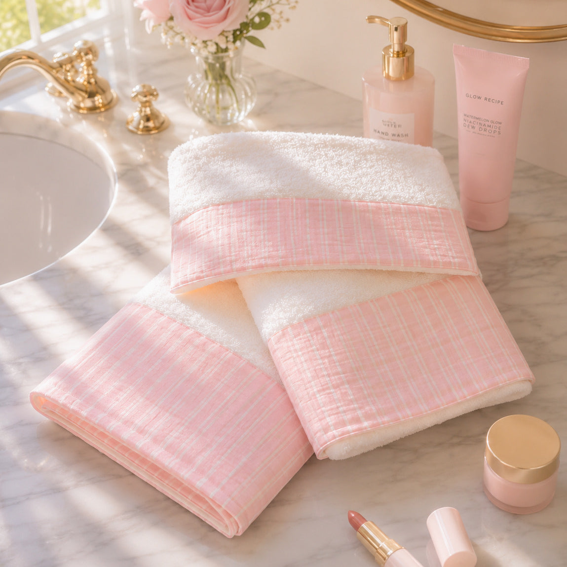 TELA Linen Pink Stripes Towels