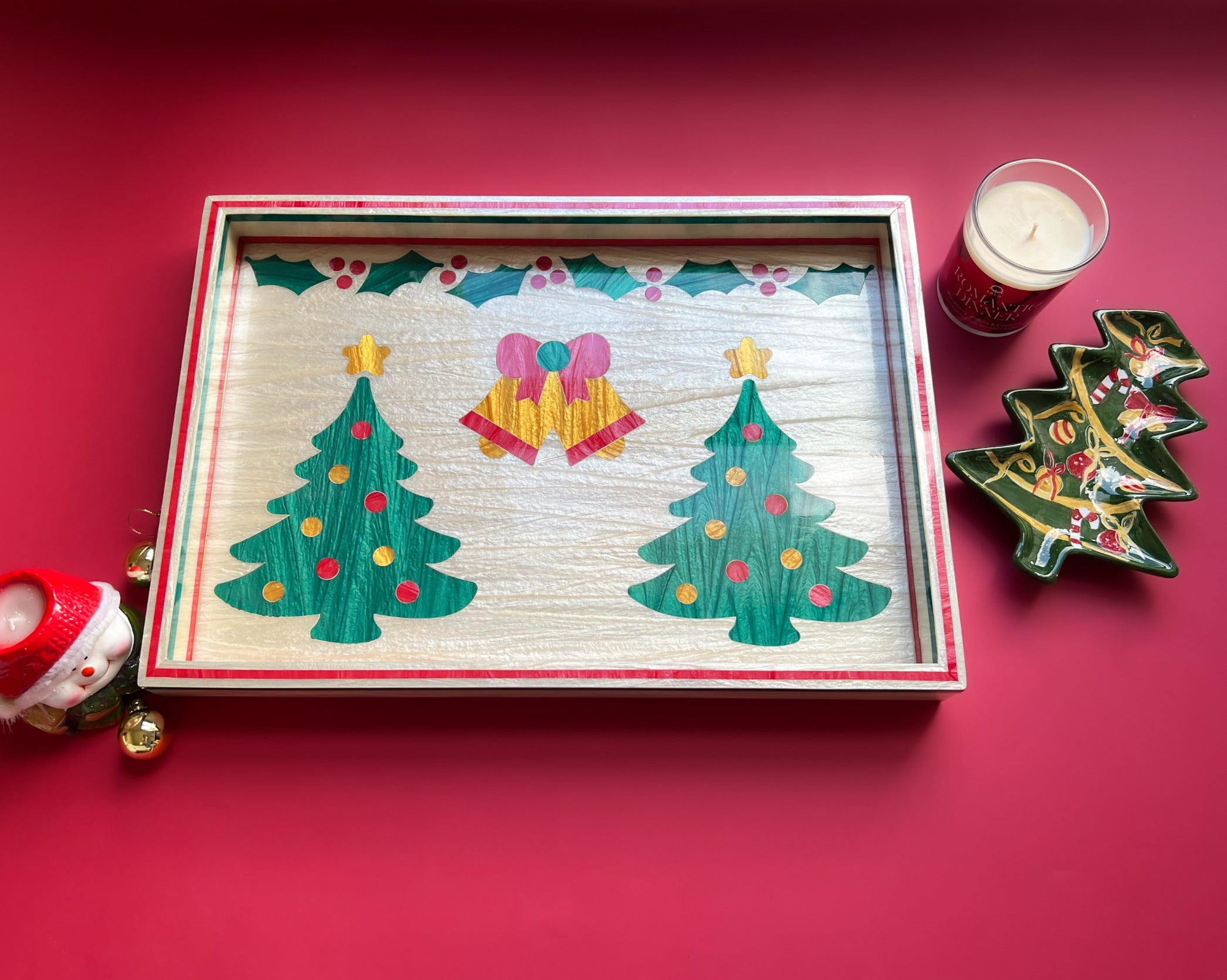 Christmas Bell Wooden x Mother of Pearl Tray – 3