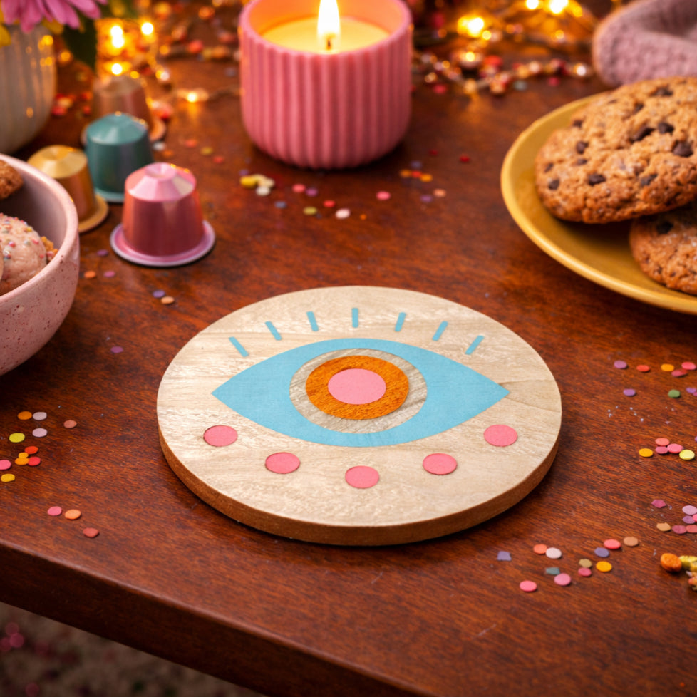ERVY Blue x Pink Wooden x Mother of Pearl Coaster