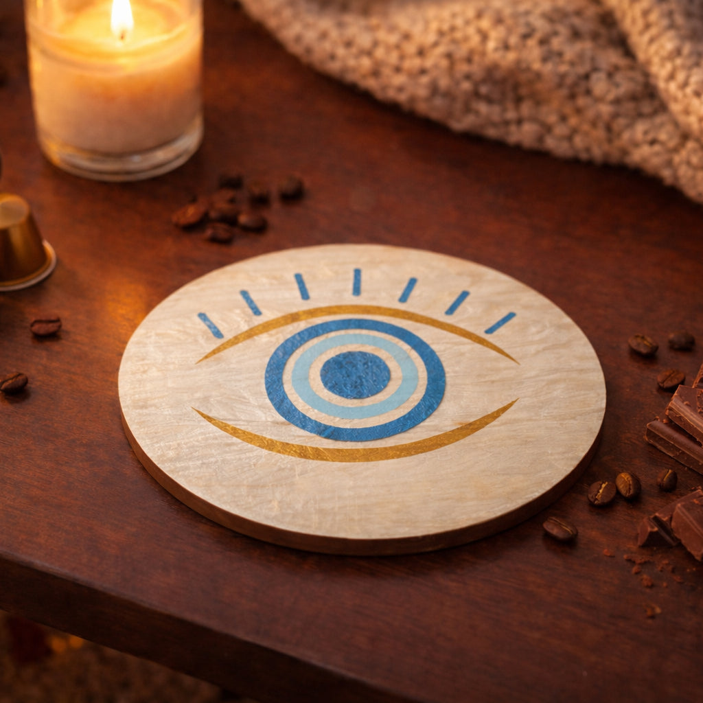 ERVY Eyes Wooden x Mother of Pearl Coaster
