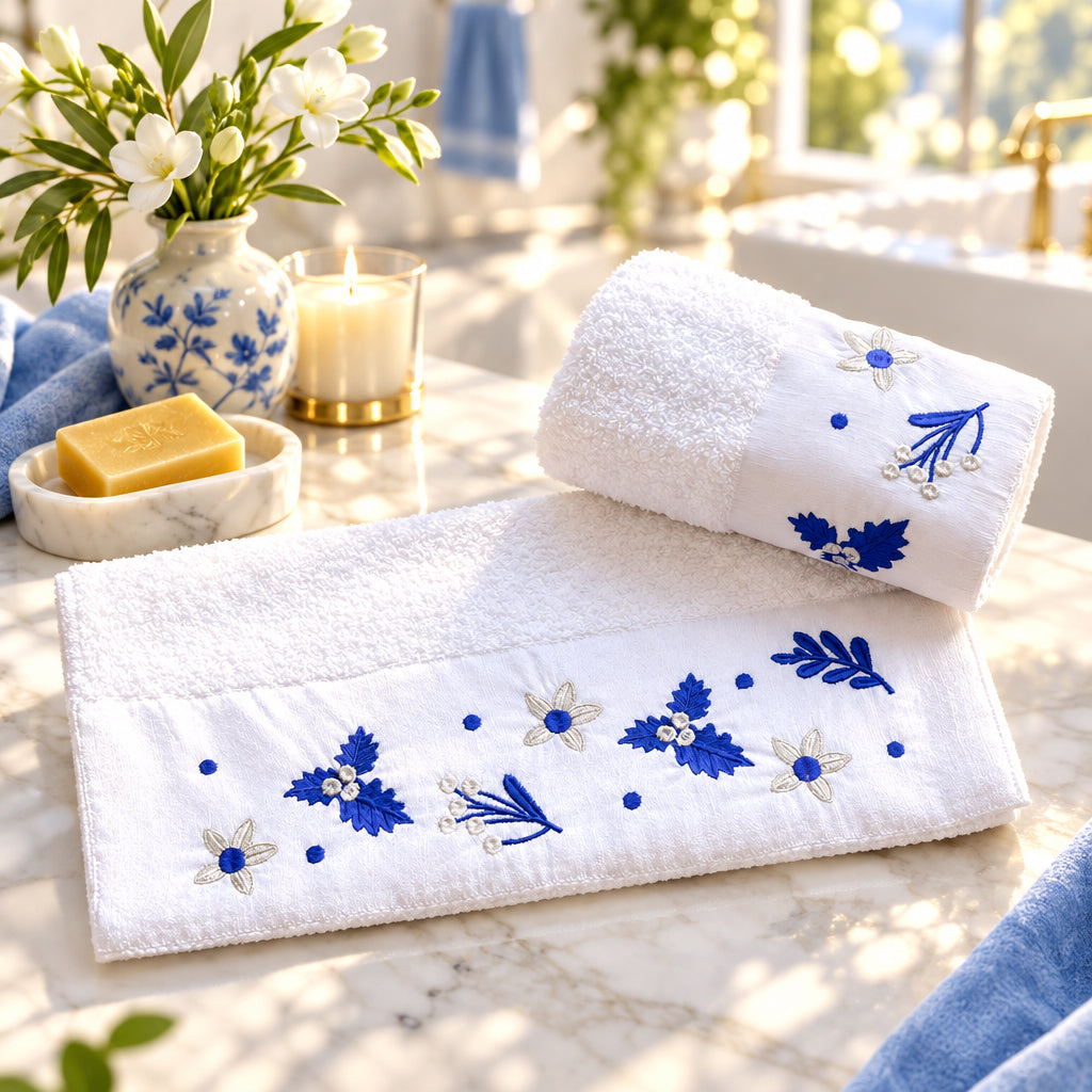 Navy x Silver Leaves Guest Towel