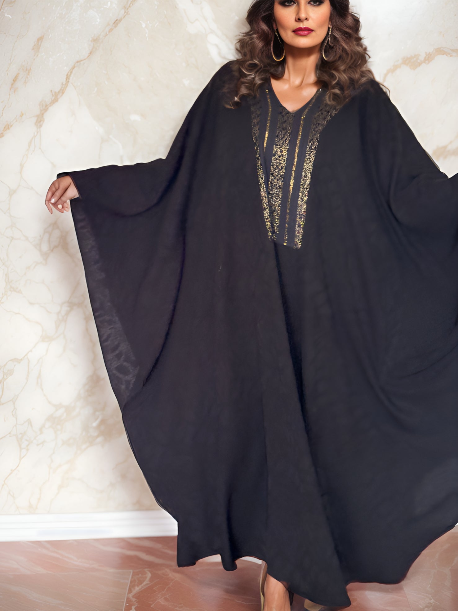 NOARINA Black x Gold Crepe Long Dress  – 3