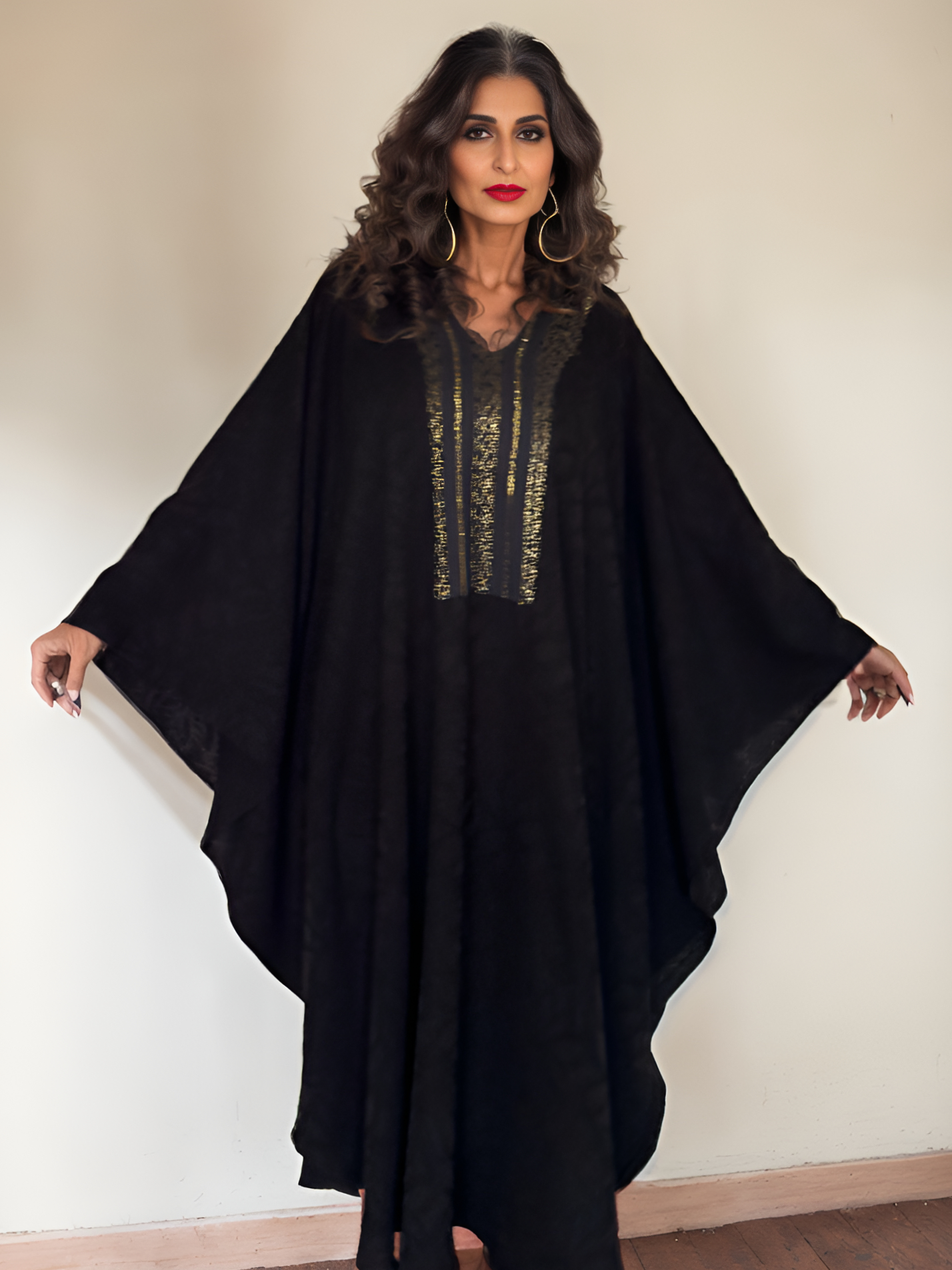 NOARINA Black x Gold Crepe Long Dress  – 5