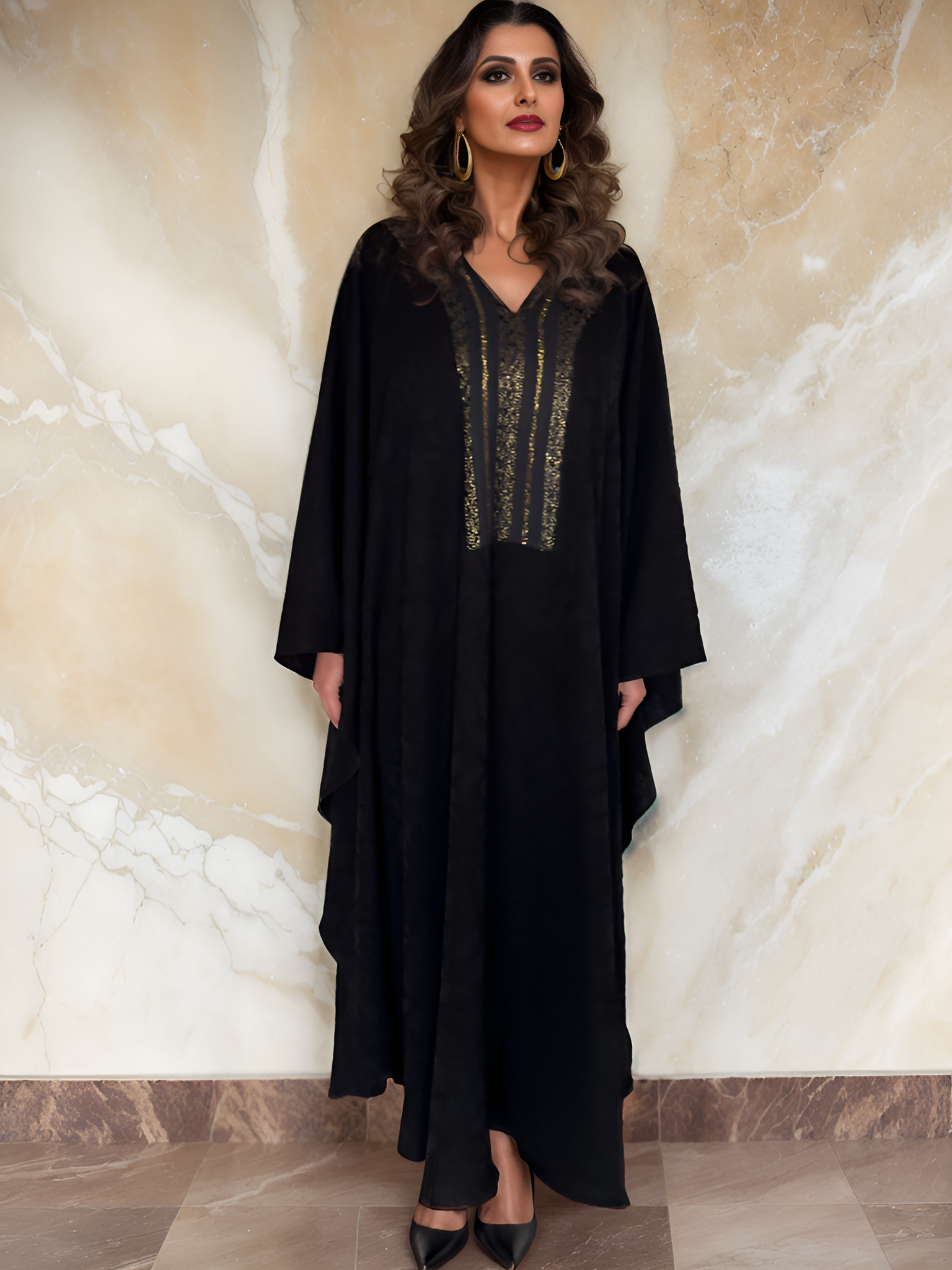 NOARINA Black x Gold Crepe Long Dress  – 6