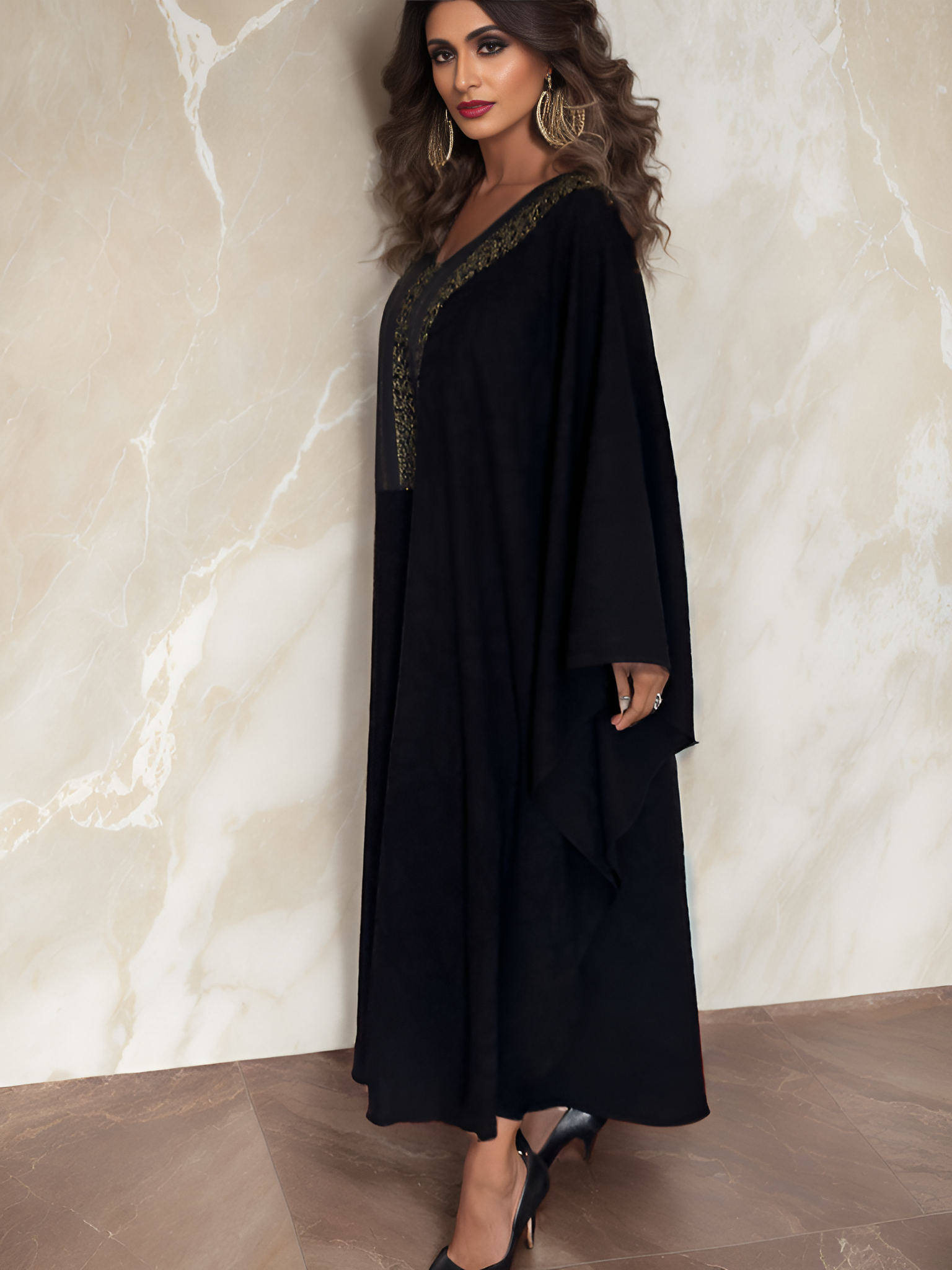 NOARINA Black x Gold Crepe Long Dress  – 7