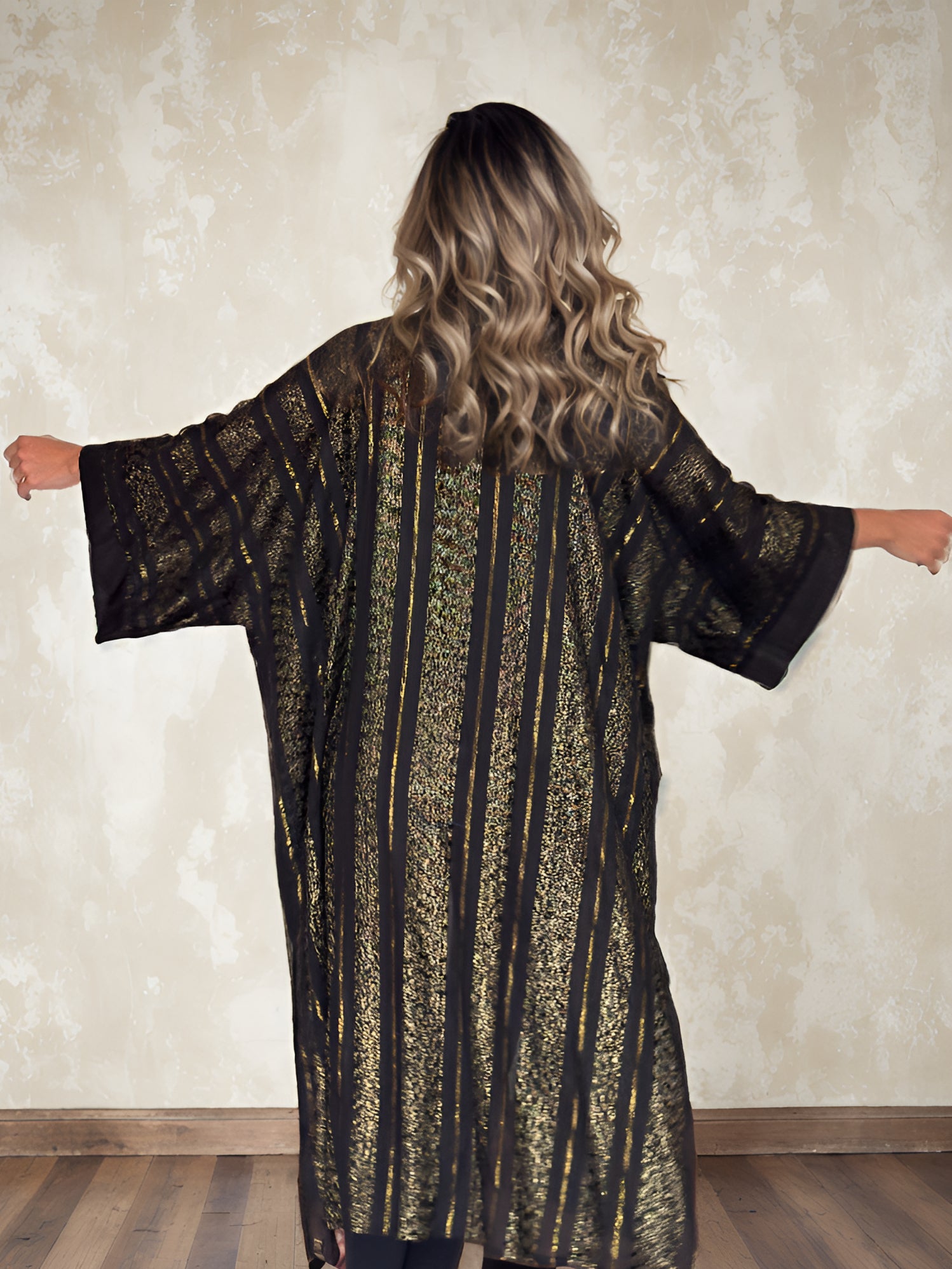 NOARINA Linen Black x Gold Long Kimono  – 7