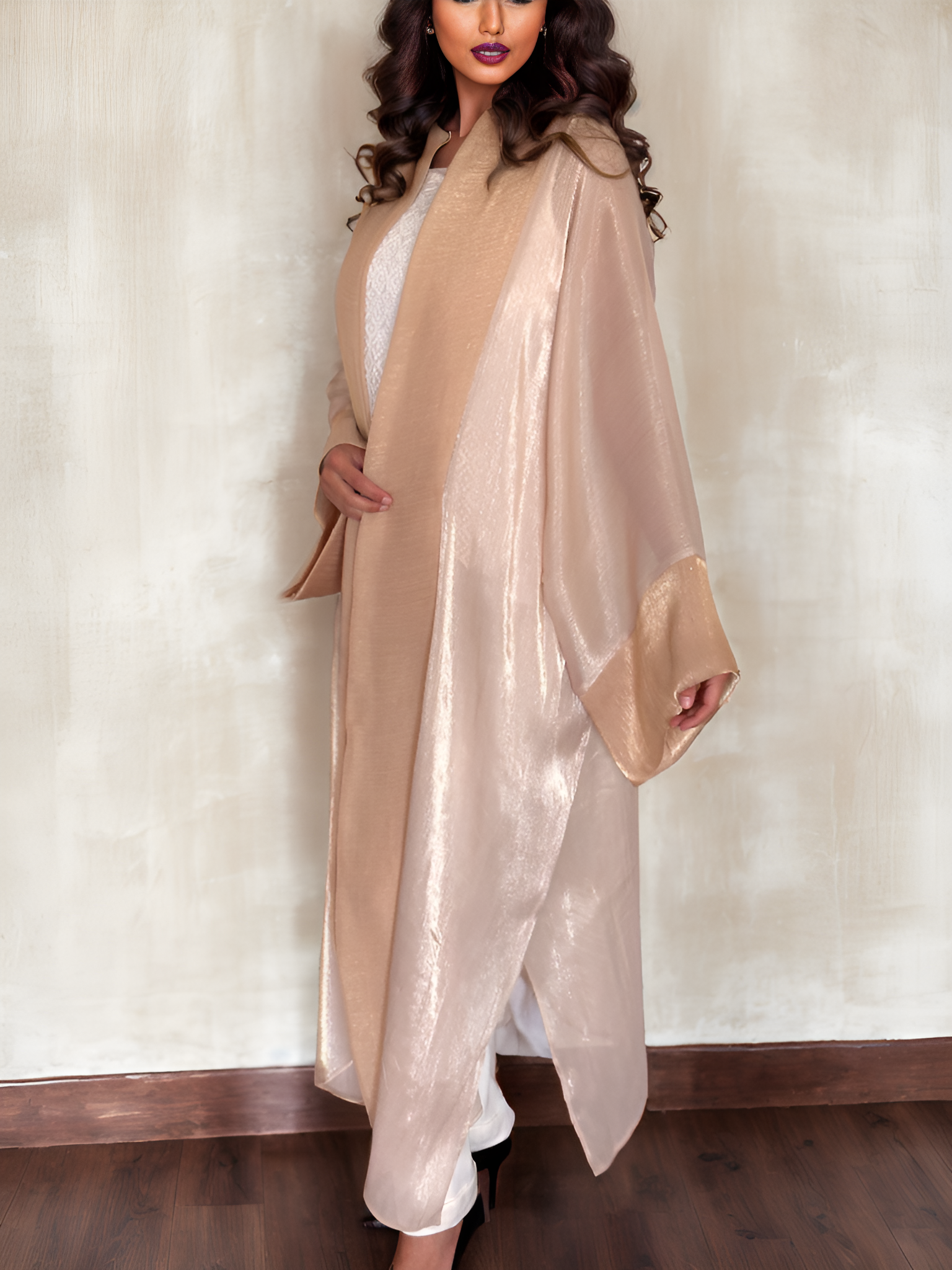 NOARINA Sheer Chiffon Beige Long Kimono – 8