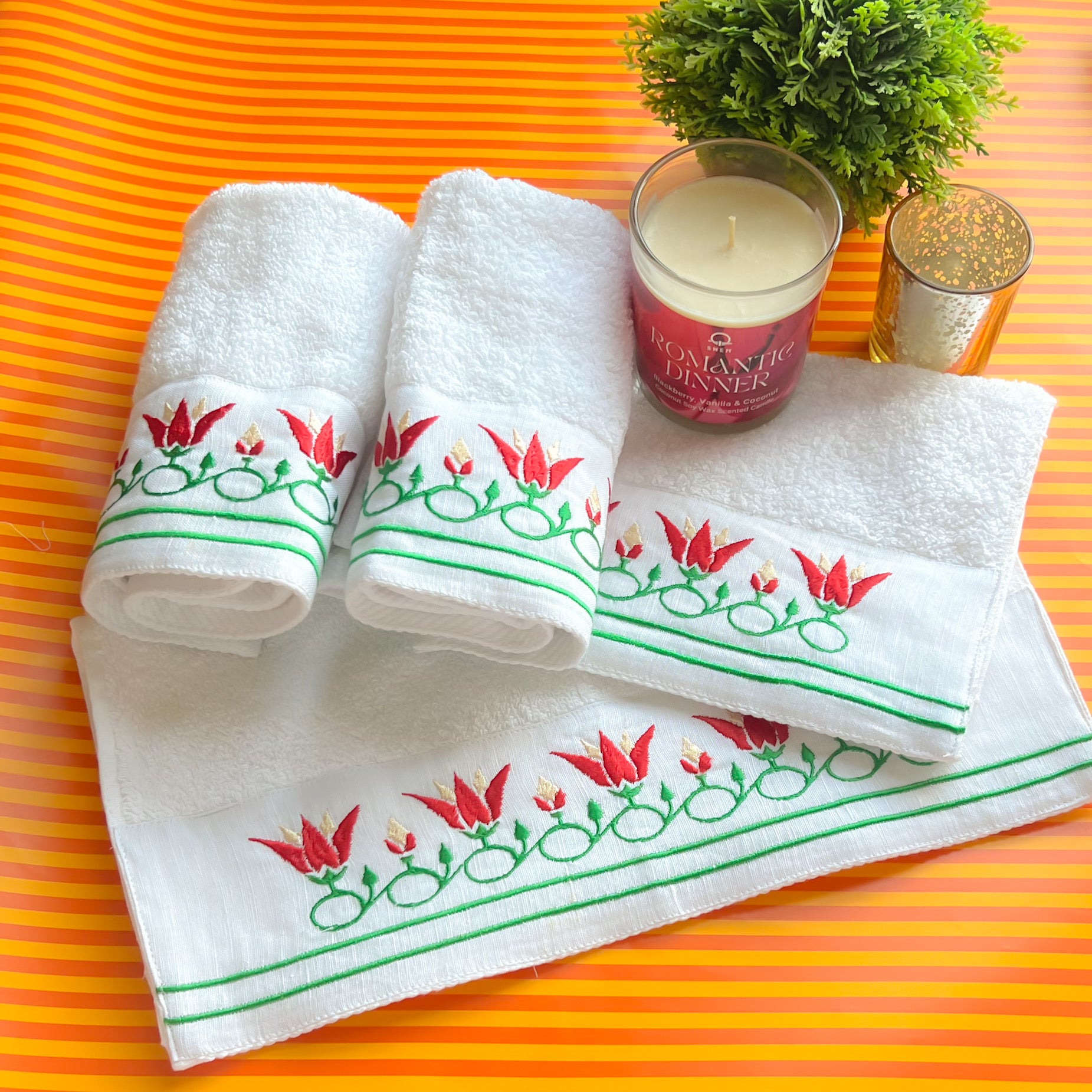 QADIMI Sesen Red x Green Guest Towel – 2