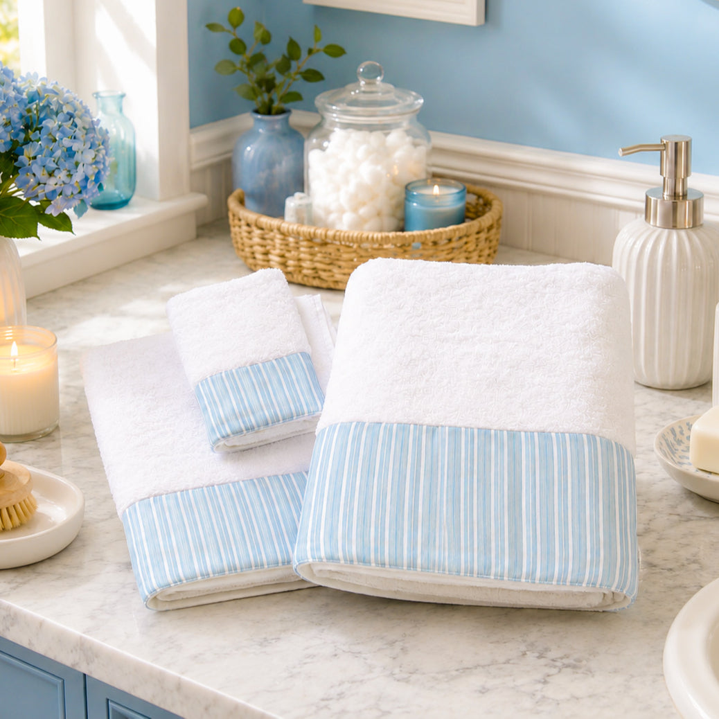 TELA Linen Blue Stripes Towels