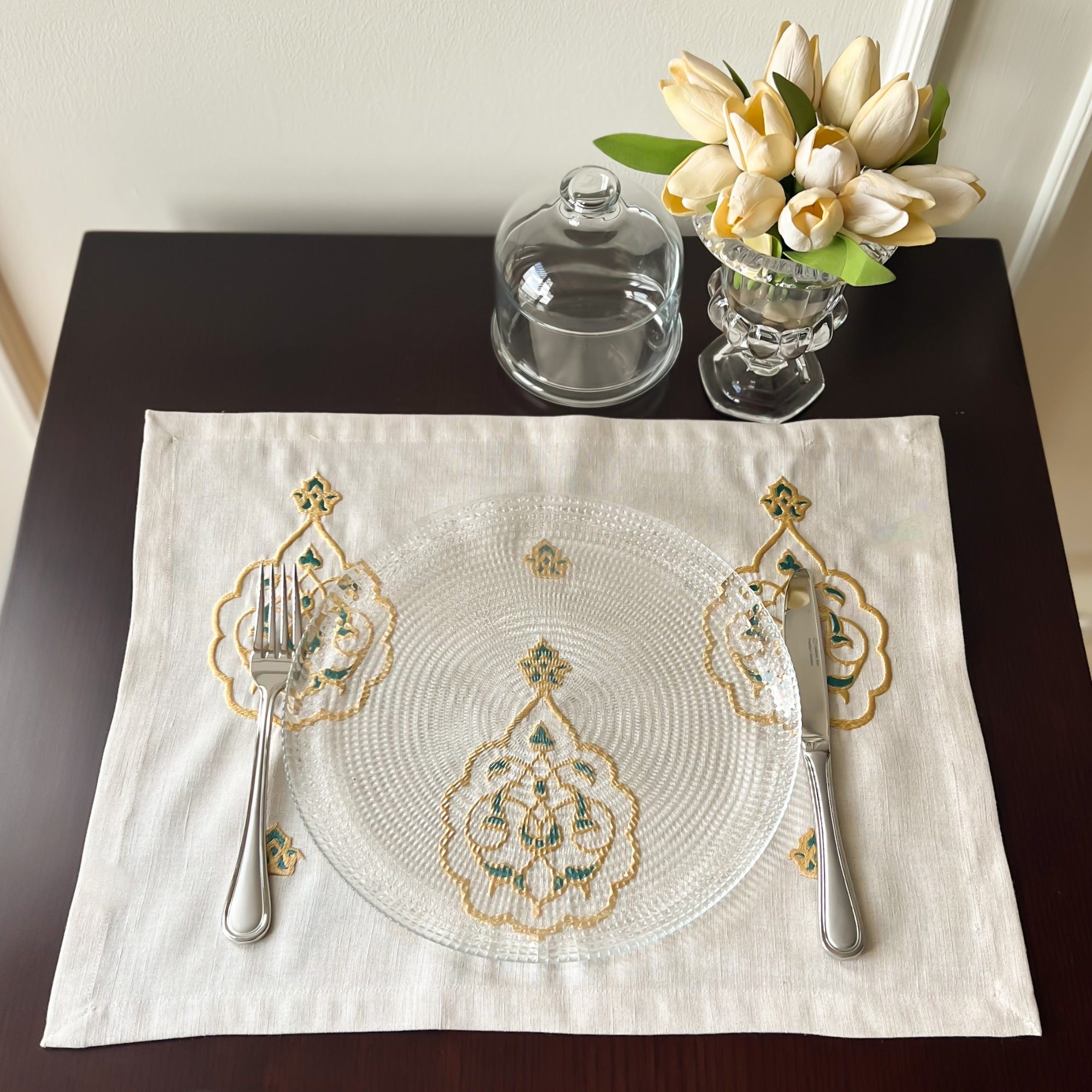 YAQEEN Gold X Green or Blue Linen Placemat/ Tablecloth – 3
